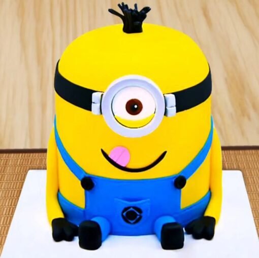 Naughty Minion Fondant Cake — 3D Minion-themed cake with expressive fondant detailing, perfect for children's birthdays.